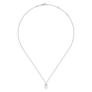 14K White Gold Diamond and Pearl Pendant Necklace