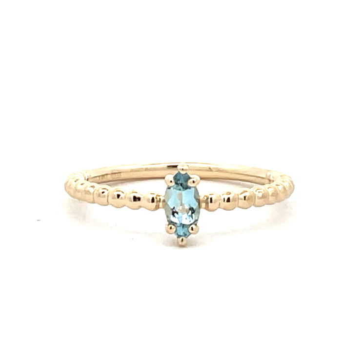 14 Karat Yellow Gold Beaded Solitaire Ring