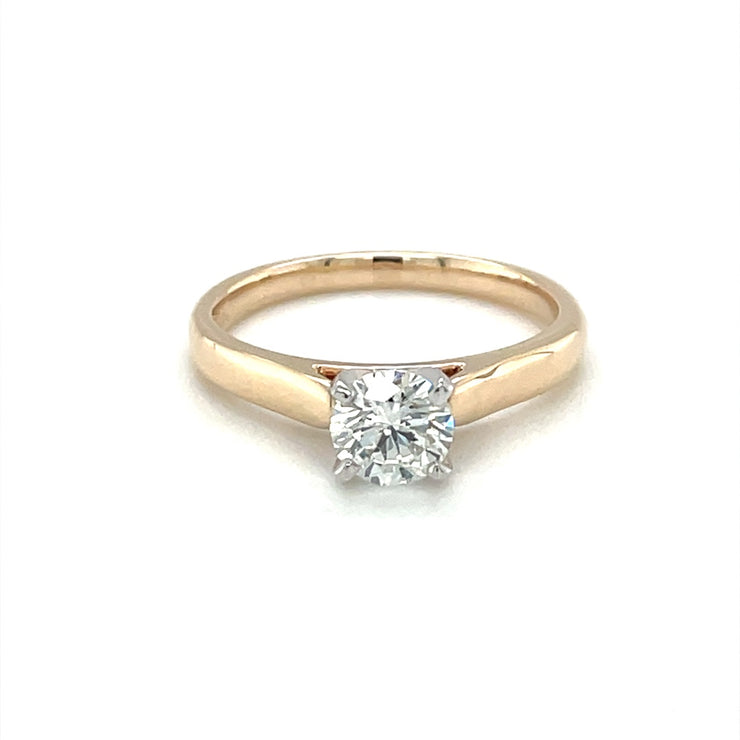 14 Karat Yellow Gold Cathederal Round Solitaire Engagement Ring