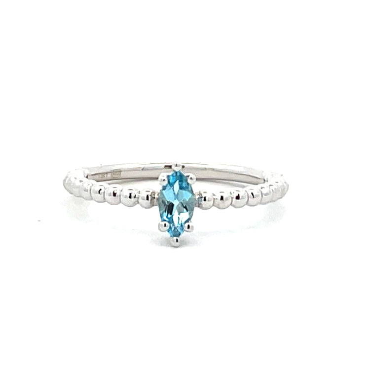 14 KT White Gold Rhodium Plated Beaded Solitaire Ring