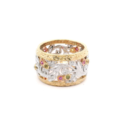 Estate Tri-Color Wide Filigree Band w/ Colored Diamonds
