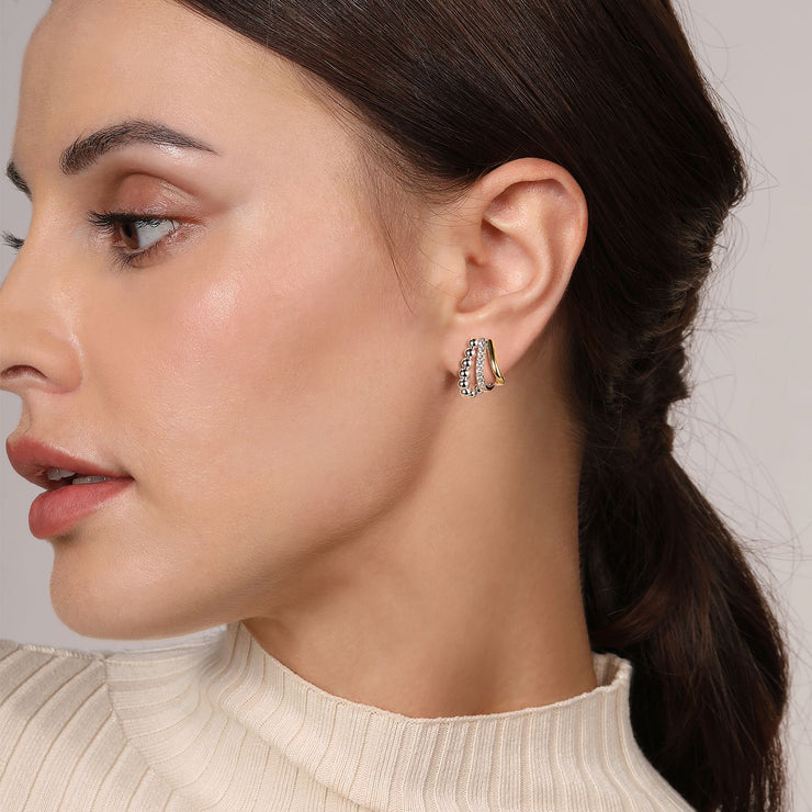 925 Sterling Silver and 14K Yellow Gold Bujukan and White Sapphire Multiple Row J Hoop Earrings