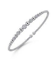 14K White Gold Bujukan Bead Cuff Bracelet with Pave Diamond Stations