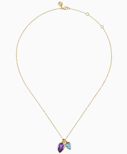 14K Yellow Gold Toi et Moi Blue Topaz and Amethyst Necklace