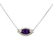 14 KT White Gold Rhodium Plated Halo Necklace