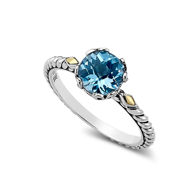 Sterling Silver And 18K Yellow Gold Two-Tone Blue Topaz Ring