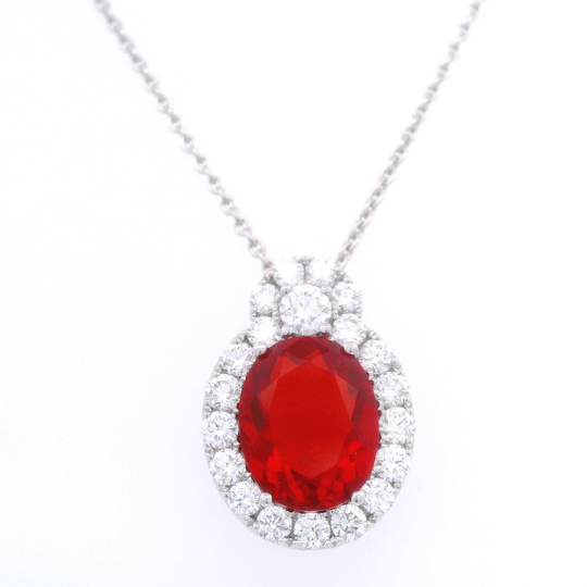 Fire Opal & Diamond Halo Necklace