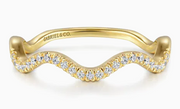 14K Yellow Gold Diamond Wave Stackable Ladies Ring