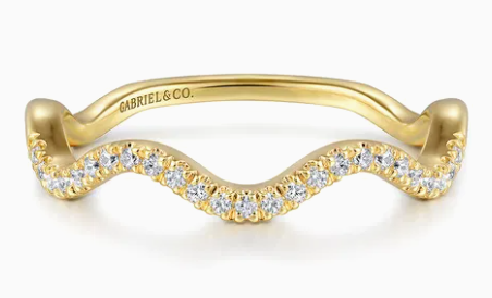 14K Yellow Gold Diamond Wave Stackable Ladies Ring