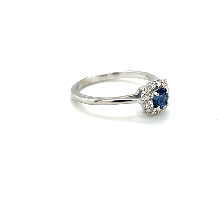 14 Karat White Gold Sapphire And Diamond Halo Fashion Ring