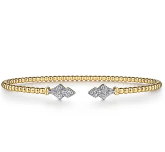 14K Yellow Gold Bujukan Bead Split Cuff With Diamonds
