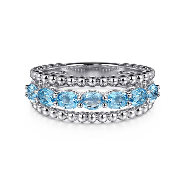 925 Sterling Silver Bujukan Swiss Blue Topaz Easy Stackable Ring