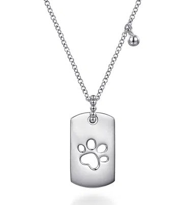 Sterling Silver Bujukan Dog Tag Paw Print Pendant Necklace