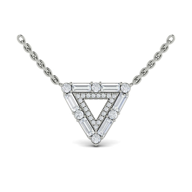 14 KT White Gold Rhodium Plated Double Trinity Pendant/Necklace