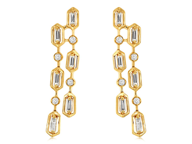 Double Row Dangle Earrings Baguettes & Round