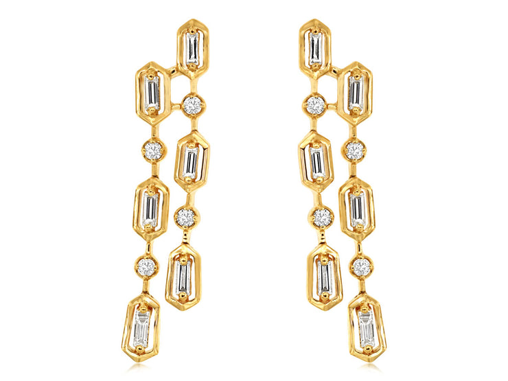 Double Row Dangle Earrings Baguettes & Round