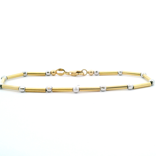 Milor Italy 14K Two-Tone Gold Alternted Tube & Faceted Bead Link Bracelet