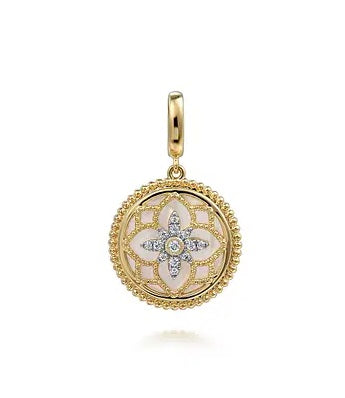 14K Yellow Gold Bujukan Diamond And Mother Of Pearl Medallion Pendant