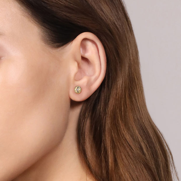 Diamond Cut - 14K White And Yellow Gold Diamond Stud Earrings