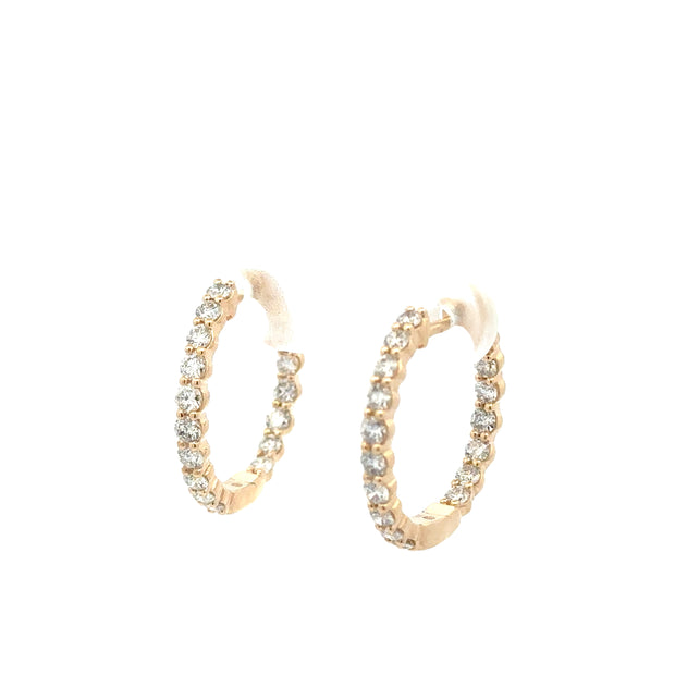 14 Karat Yellow Gold Medium Diamond Inside Out Hoop Earrings