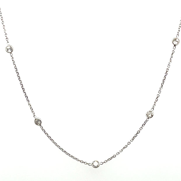 14K White Gold Diamonds On Chain Necklace Length 18"