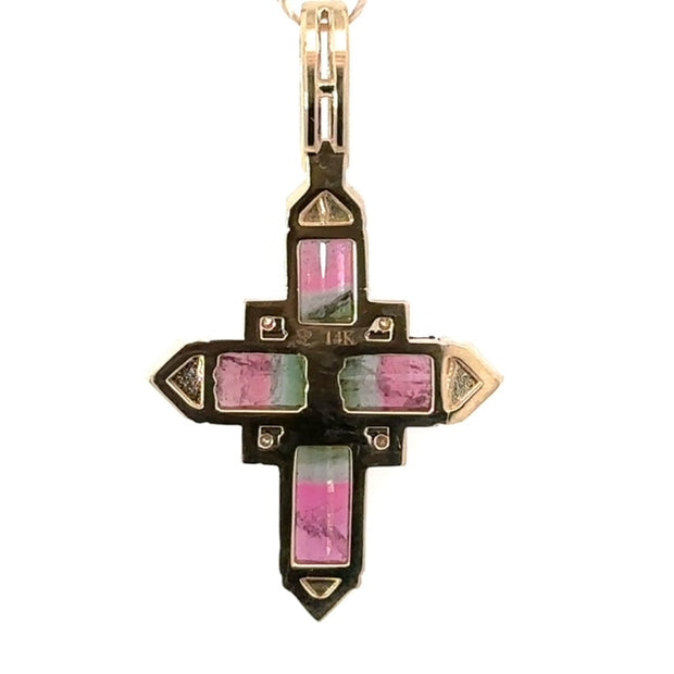 Custom Designed Watermelon Tourmaline Cross Pendant