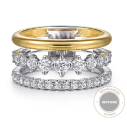 14K White & Yellow Gold Graduating Diamond Easy Stackable Ring