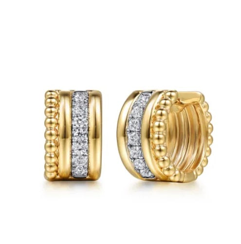 14K White & Yellow Gold Bujukan And Diiamond Huggie Earrings