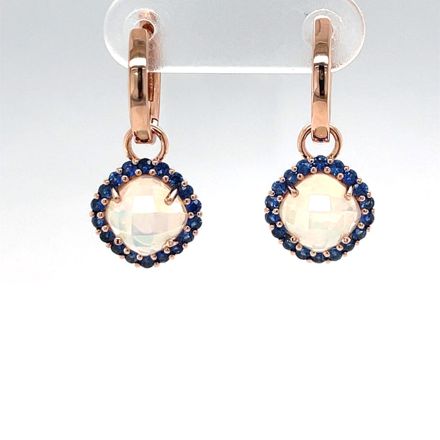 14 Karat Rose Gold Opal And Sapphire Dangle Earrings