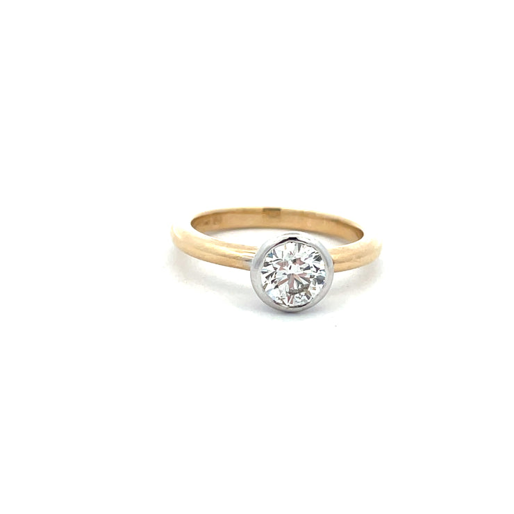 Two Tone Bezel Set Round Engagement Ring