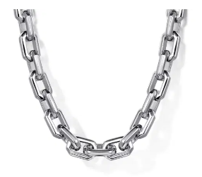 22 Inch 925 Sterling Silver Solid Faceted Mens Link Chain Necklace