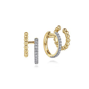 14K Yellow Gold Diamond Huggie And Bujukan Cuff Earrings - 0.35 ct - Shot 2