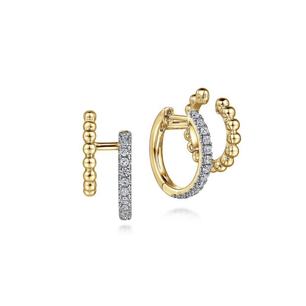 14K Yellow Gold Diamond Huggie And Bujukan Cuff Earrings - 0.35 ct - Shot 2