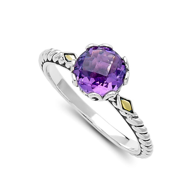 Sterling Silver And 18K Yellow Gold Two-Tone Amethyst Ring