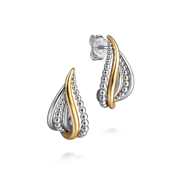 925 Sterling Silver and 14K Yellow Gold Bujukan Multiple Row J Hoop Earrings