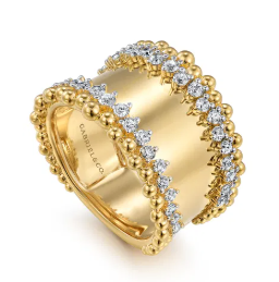 14K Yellow Gold Bujukan Diamond Wide Band Ring