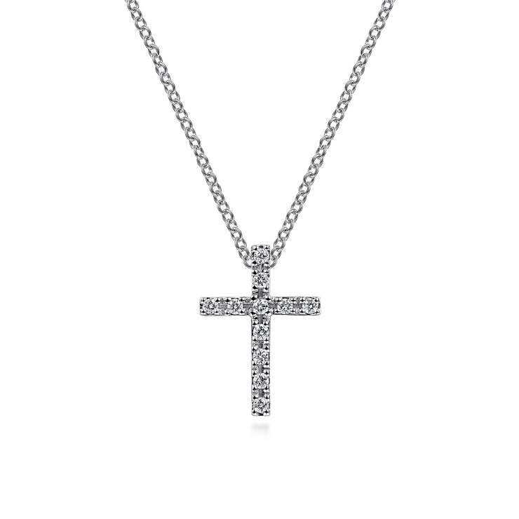 14K White Gold Diamond Cross Pendant Necklace