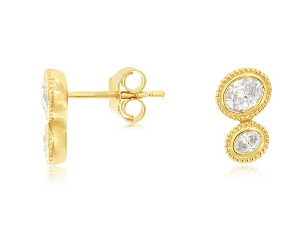 Stacked Oval Diamond Stud Earrings