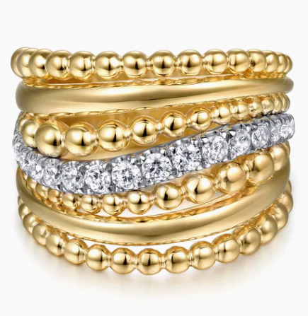 Bujukan Bold - 14K White and Yellow Gold Diamond Bujukan Multiple Row Wide Band Ring