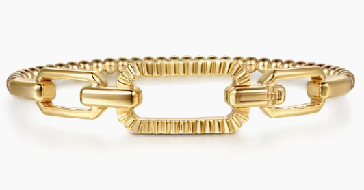 14K Yellow Gold Bujukan and Diamond Cut Link Bangle Bracelet