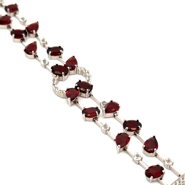 Sterling Silver Garnet & White Topaz Bracelet