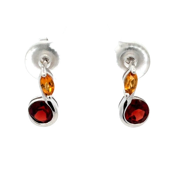 Sterling Silver Garnet & Citrine Earrings