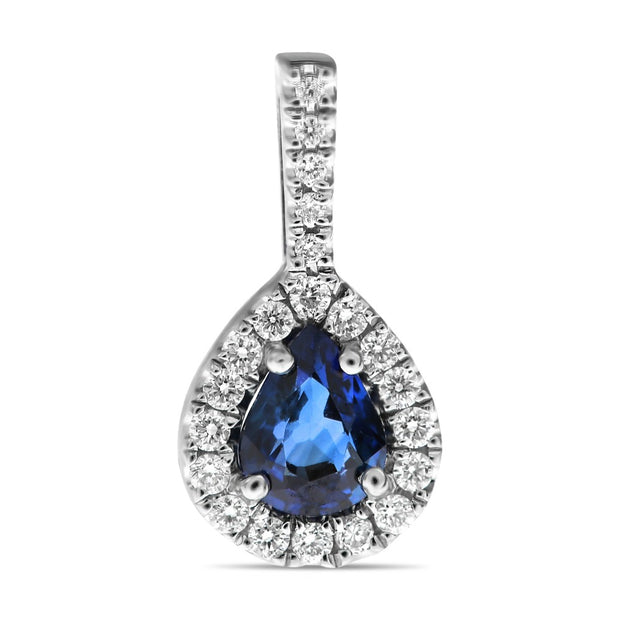 14 Karat White Gold Sapphire and Diamond Halo Pendant