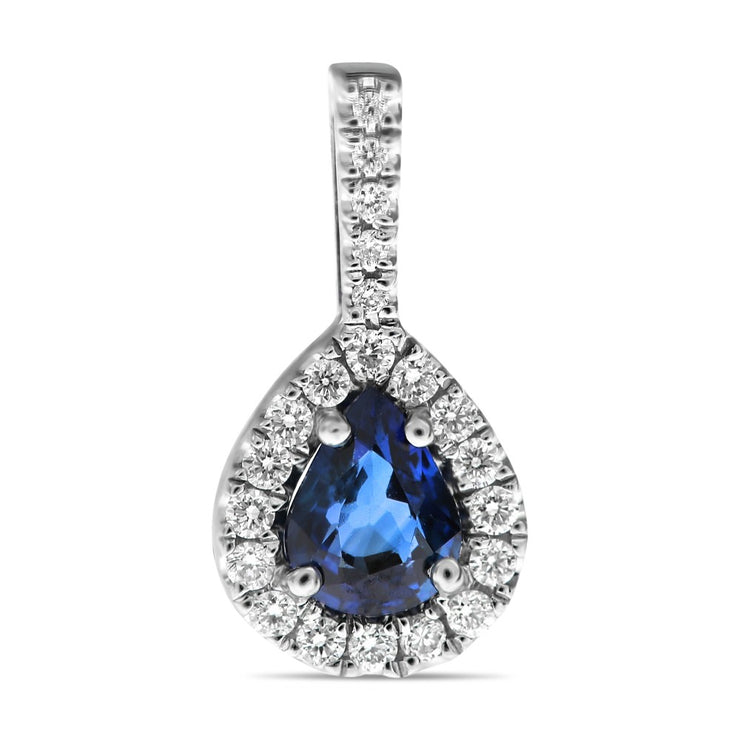 14 Karat White Gold Sapphire and Diamond Halo Pendant