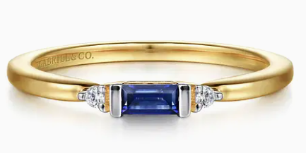 14K Yellow Gold Diamond and Blue Sapphire Stackable Ring