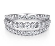 14K White Gold Diamond Multi Row Wide Band Ring