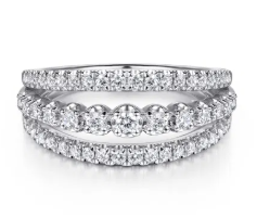 14K White Gold Diamond Multi Row Wide Band Ring