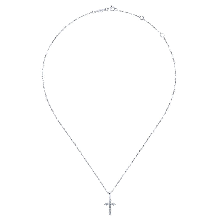 14K White Gold Diamond Cross Pendant Necklace