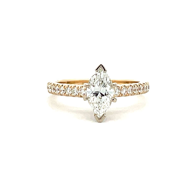 Yellow Gold Diamond Engagement Ring with Marquise Center