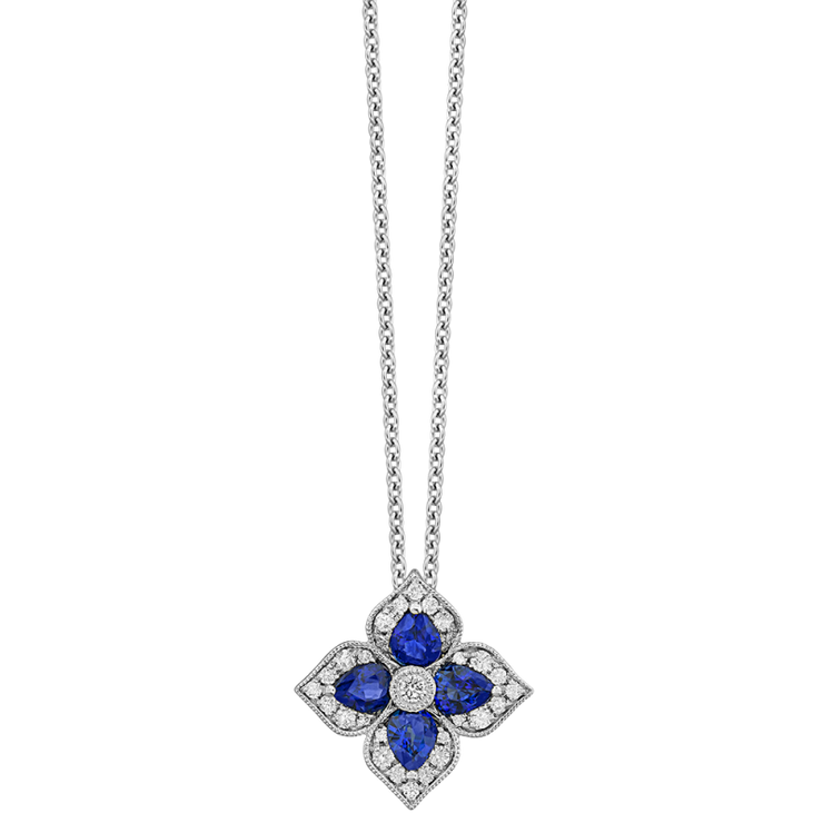 Sapphire & Diamond Flower Necklace